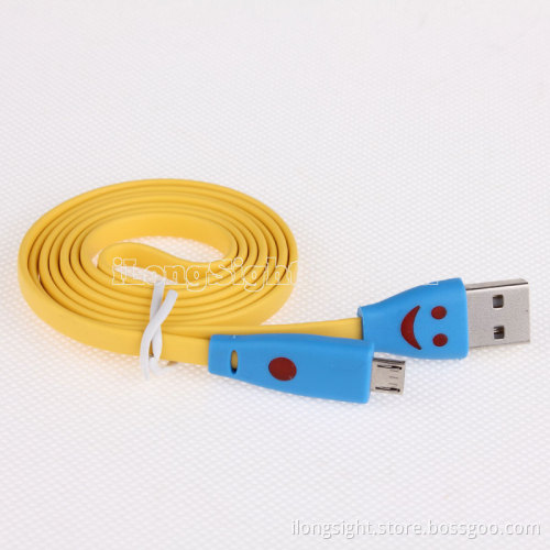 Smiley Face Flat Noodle LED Lighting USB Data Sync and Charger Cable for samsung HTC